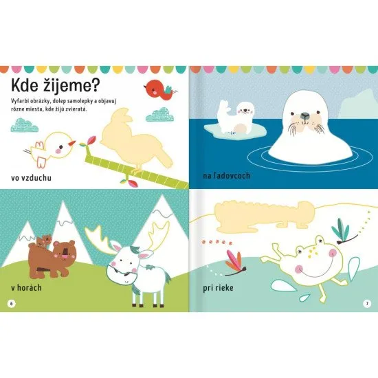 Poznávaj rôzne zvieratá z divokej prírody v prekrásnej knižke plnej aktivít! Nálepkový zošit obsahuje množstvo aktivít so zvieratkami, ktoré rozvíjajú zručnosti.