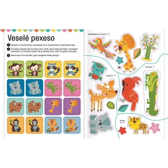 Poznávaj rôzne zvieratá z divokej prírody v prekrásnej knižke plnej aktivít! Nálepkový zošit obsahuje množstvo aktivít so zvieratkami, ktoré rozvíjajú zručnosti.