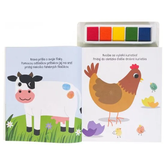 Deti maľujú pomocou odtlačkov prstov. Vytlačte si svojich zvieracích priateľov z farmy.