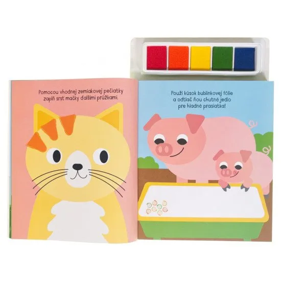 Deti maľujú pomocou odtlačkov prstov. Vytlačte si svojich zvieracích priateľov z farmy.