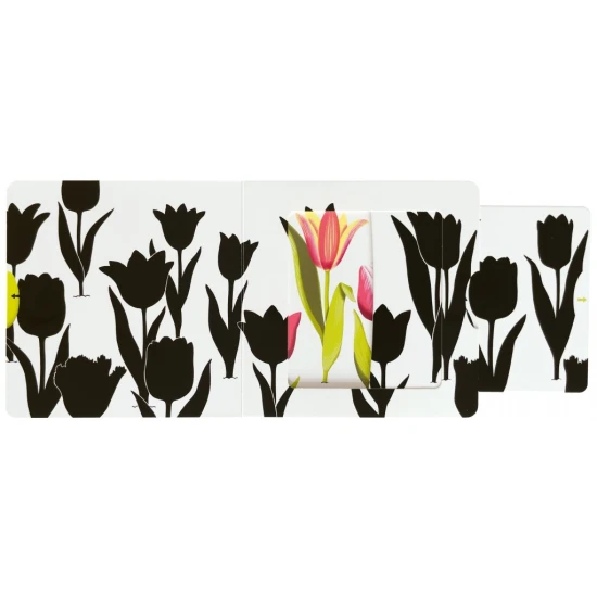 Leporelo pre bábätká od 6 mesiacov na rozvoj zraku prostredníctvom objavovania farieb a zvierat zo záhrady.