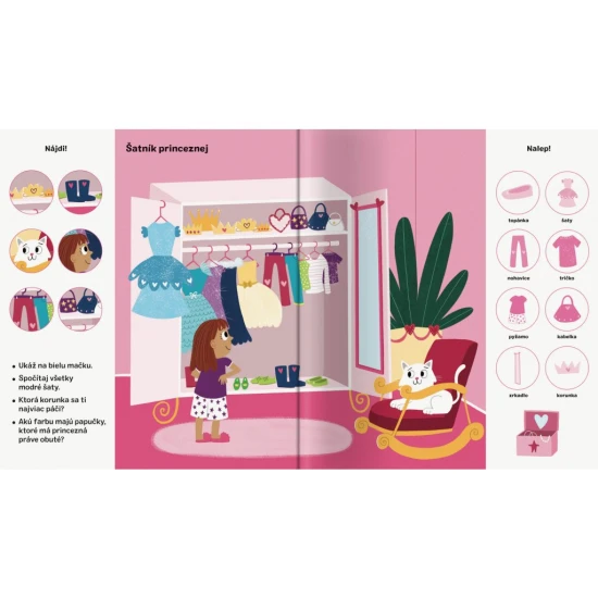Spoznaj princezné a ich život. Čaká ťa vyše 101 obrázkov - niektoré na hľadanie, iné na dolepenie.