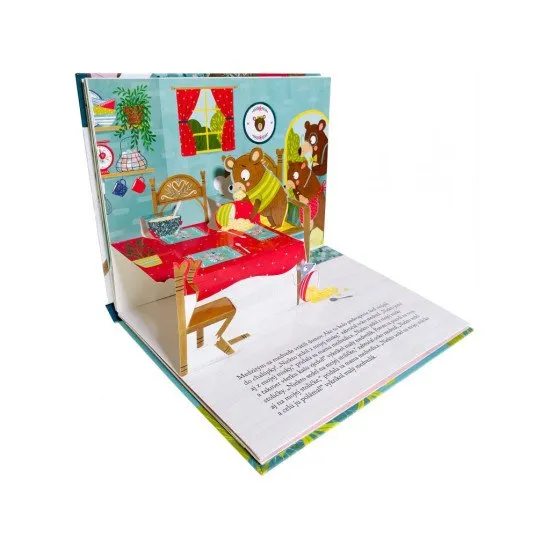 Klasická rozprávka Zlatovláska a tri medvede v krásnej rozkladacej knižke.