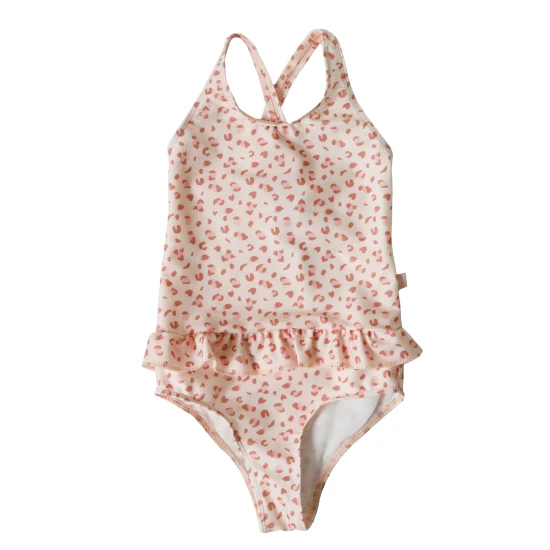 Detské dievčenské plavky UPF 50+ Leopard staroružový Swim Essentials