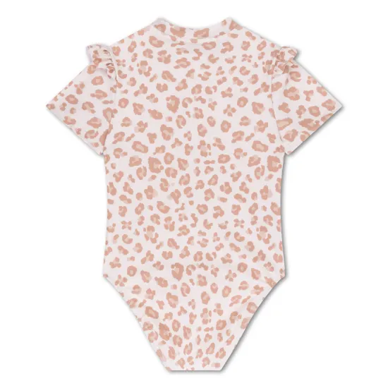 Dievčenské plavky s krátkym rukávom s UPF 50+ Beige Leopard Swim Essentials