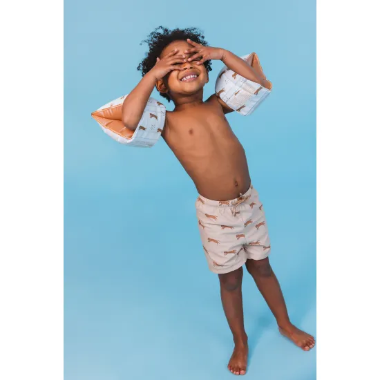 Plavky Boxerky s UPF 50+ Brown Leopard Swim Essentials