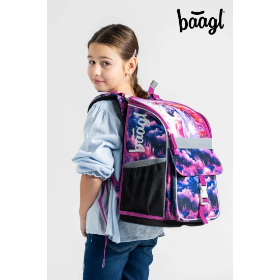 Školská taška Jednorožec kráľovstvo – ergonomická taška s dizajnom jednorožca, výklopným otváraním a reflexnými prvkami