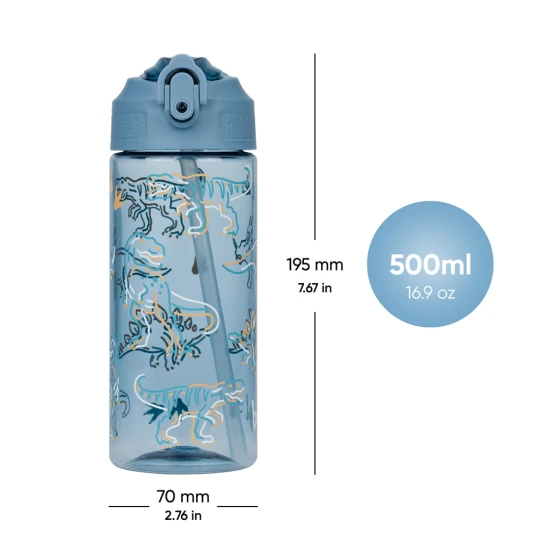 Tritanová fľaša na pitie so slamkou Dino 500 ml, BPA-free, praktická a odolná pre školákov a športovcov.