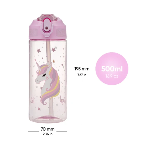 Tritanová fľaša so slamkou Rainbow Unicorn 500 ml