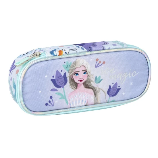 Oválny peračník Frozen – detské školské puzdro s Elsou v modro-fialovom dizajne