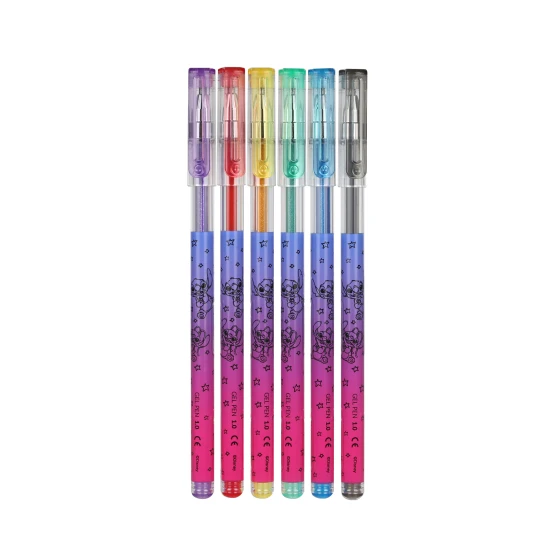 Gélové perá Stitch Black 6 ks s trblietkami – farebné a efektne lesklé perá pre deti