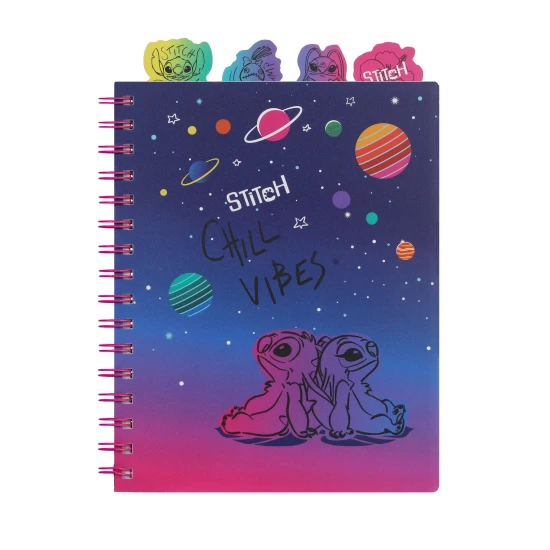 Zápisník A5 Stitch Black so špirálou, záložkami a štvorčekovými stranami