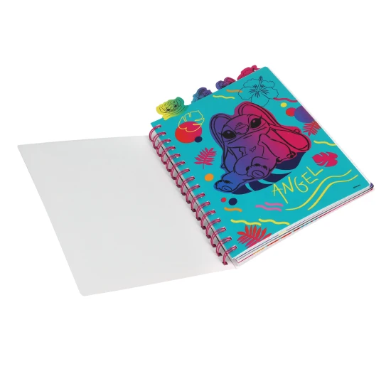 Zápisník A5 Stitch Black so špirálou, záložkami a štvorčekovými stranami