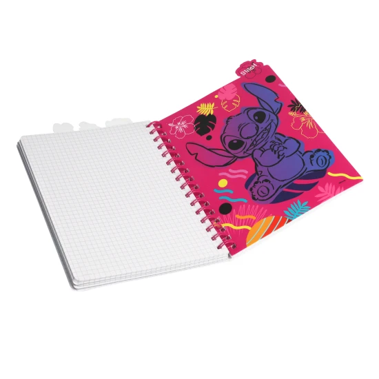 Zápisník A5 Stitch Black so špirálou, záložkami a štvorčekovými stranami