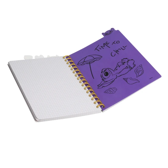 Zápisník A5 Stitch Black so špirálou, záložkami a štvorčekovými stranami