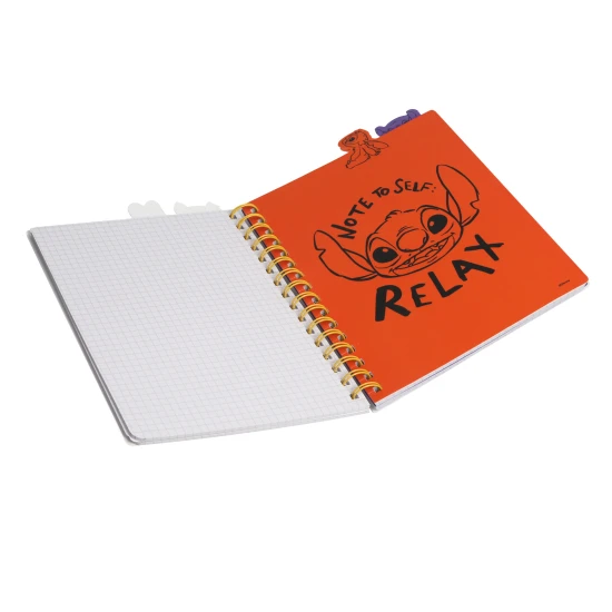 Zápisník A5 Stitch Black so špirálou, záložkami a štvorčekovými stranami