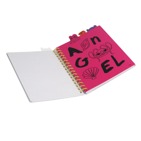 Zápisník A5 Stitch Black so špirálou, záložkami a štvorčekovými stranami