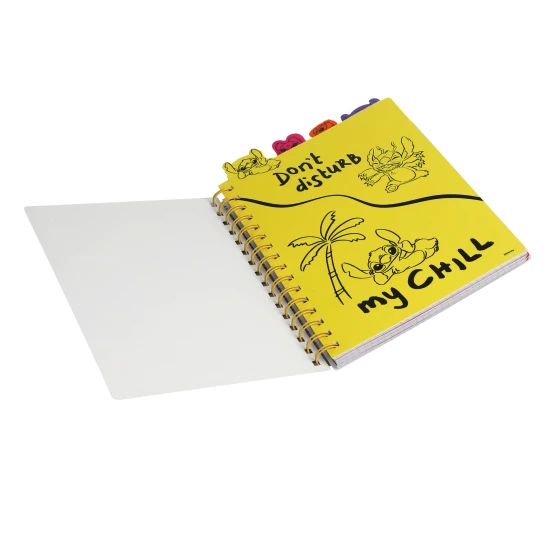 Zápisník A5 Stitch Black so špirálou, záložkami a štvorčekovými stranami