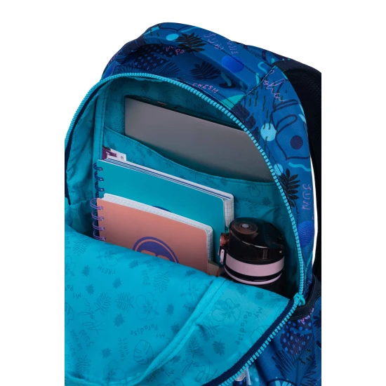 Školská taška Coolpack Prime Stitch Blue s dvoma priehradkami a polstrovanými ramennými popruhmi.