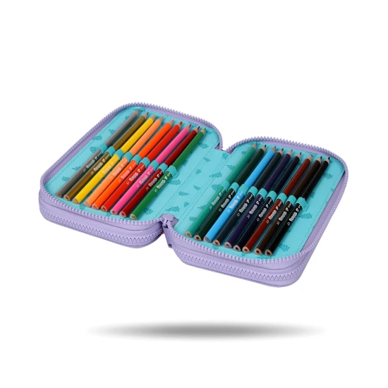 Trojposchodový školský peračník s motívom Stitcha v pastelových farbách s kompletným vybavením pre deti