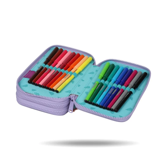 Trojposchodový školský peračník s motívom Stitcha v pastelových farbách s kompletným vybavením pre deti