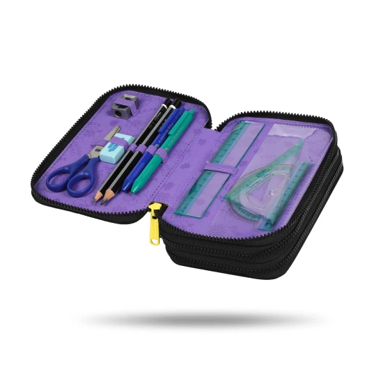 Trojposchodový školský peračník s motívom Stitcha v pastelových farbách s kompletným vybavením pre deti