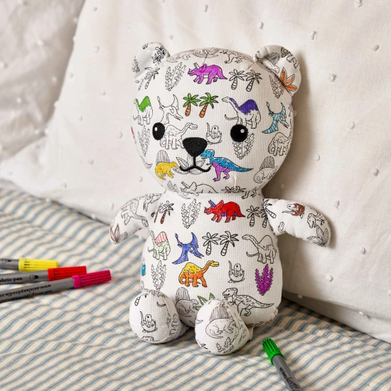 Kreatívny Macko Artie Dino na vyfarbenie s umývateľnými fixkami