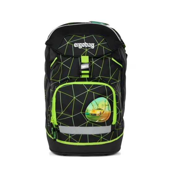 Školská taška Ergobag Fluo race pre deti, rastúci batoh s ekologickými materiálmi a vylepšeným ergonomickým dizajnom pre maximálny komfort a bezpečnosť.