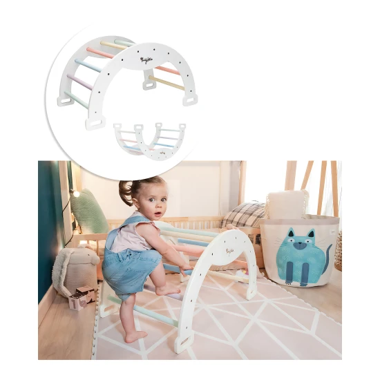 Montessori Hojdací oblúk Rainbow Cotton Candy – Family Nation FN-MONT-ARC-CC