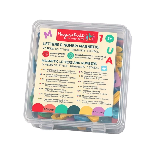 MagneKids Sada 77 magnetických písmen a čísel Pastelová – Family Nation FN-MONT-MKIDS-LET-PAS