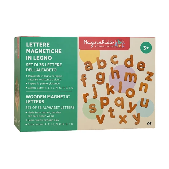 MagneKids Sada 36 magnetických drevených písmen – Family Nation FN-MONT-MKIDS-LET-WOD