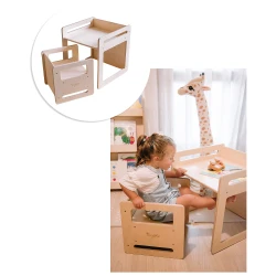 Montessori Set stolík a stolička Prírodný z brezového dreva