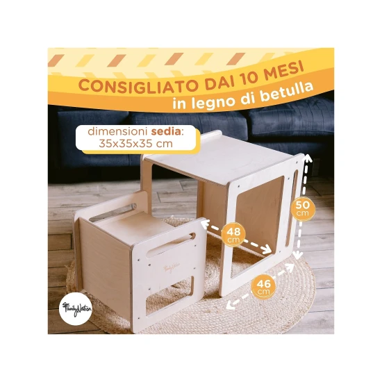 Montessori Set stolík a stolička Prírodný z brezového dreva – Family Nation FN-MONT-TS-NA