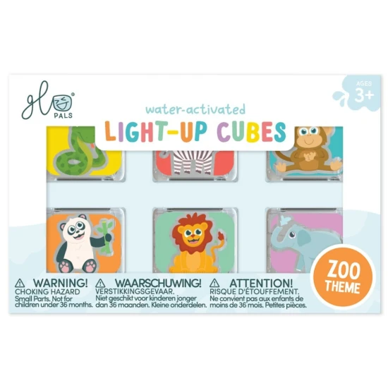 Glo Pals Senzorické svietiace kocky ZOO svietiace kocky do vane pre deti, rozžiarené vo vode.