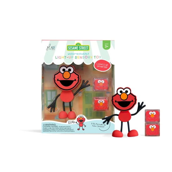 Glo Pals Sada Figúrka Elmo a 2 senzorické kocky do vody  – svietiaca hračka do vane pre deti.