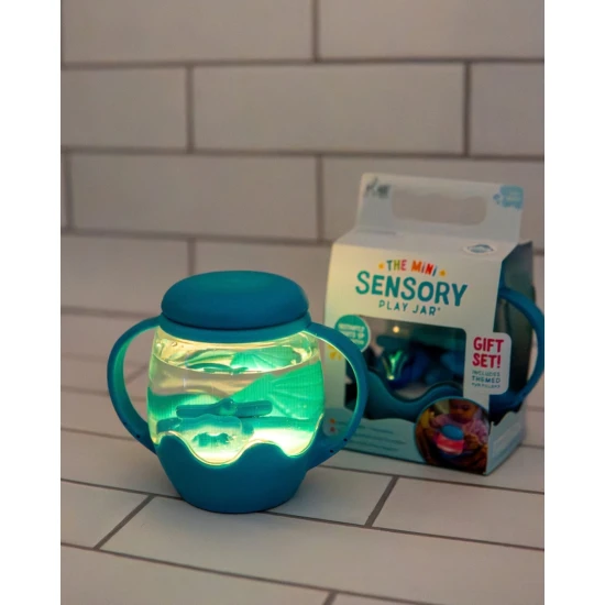 Darčeková sada Senzorická mini fľaša s gélovými doplnkami Blue