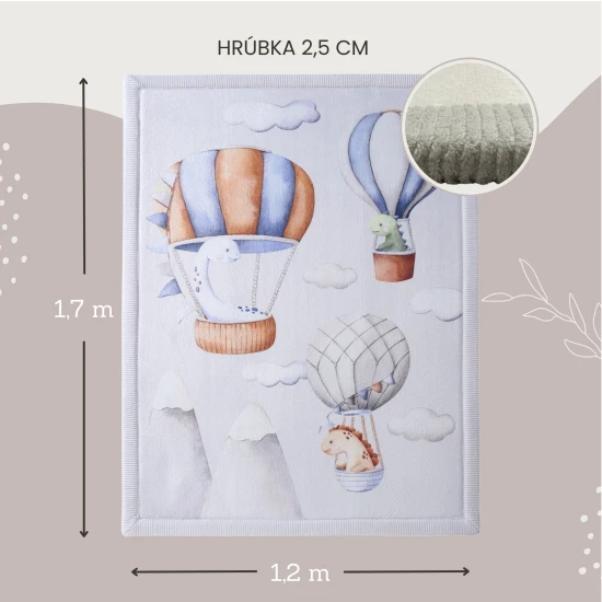 Detský koberec Dinosaur Balloons pre bezpečné a pohodlné hranie.