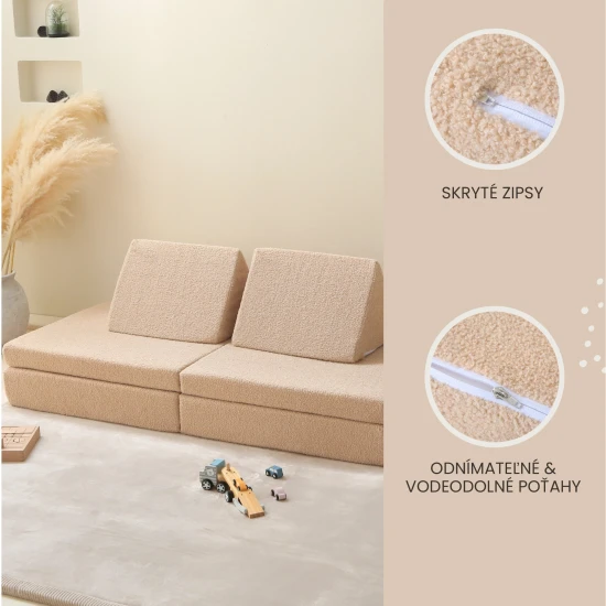 Modulárna detská pohovka Hakuna Matte Teddy v béžovej farbe – mäkký, bezpečný a všestranný herný nábytok pre deti.