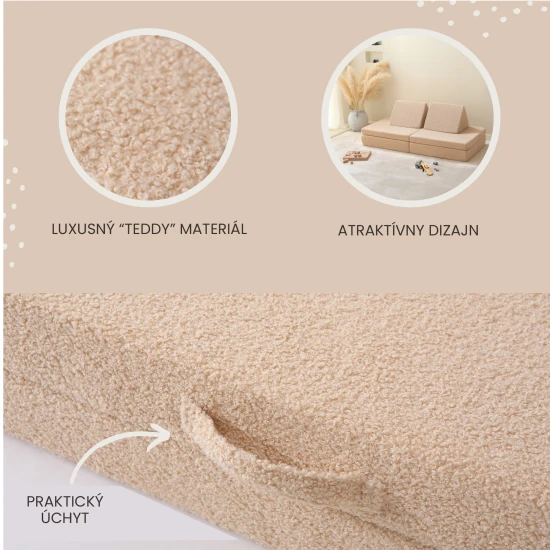 Modulárna detská pohovka Hakuna Matte Teddy v béžovej farbe – mäkký, bezpečný a všestranný herný nábytok pre deti.