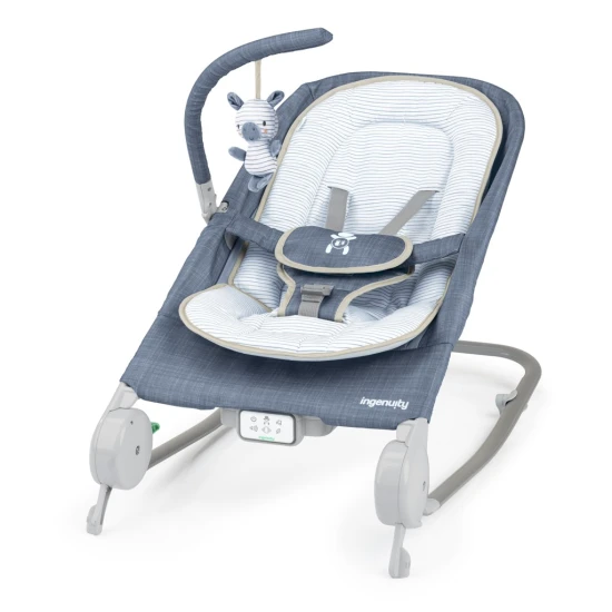 Lehátko masážne vibrujúce s melódiou Happy Belly™ Rock-to-Bounce Chambray 0m+ do 9kg Ingenuity 16854-2