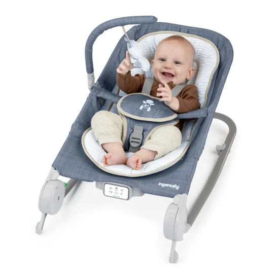 Lehátko masážne vibrujúce s melódiou Happy Belly™ Rock-to-Bounce Chambray 0m+ do 9kg Ingenuity 16854-2