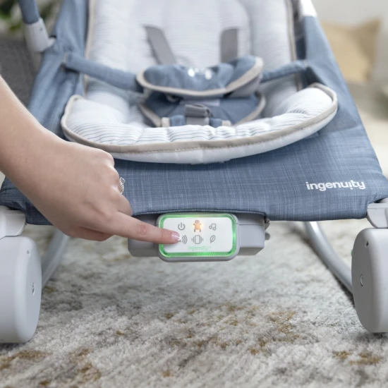 Lehátko masážne vibrujúce s melódiou Happy Belly™ Rock-to-Bounce Chambray 0m+ do 9kg Ingenuity 16854-2