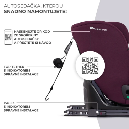 Autosedačka Oneto3 i-Size 76-150cm + Isofix Cherry pearl Kinderkraft KCONE300RED0000
