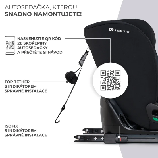 Autosedačka Oneto3 i-Size 76-150cm + Isofix Graphite black Kinderkraft KCONE300BLK0000
