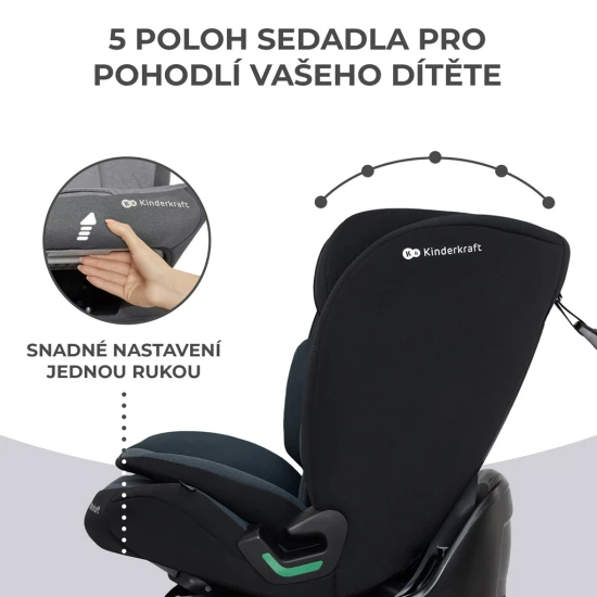 Autosedačka Oneto3 i-Size 76-150cm + Isofix Graphite black Kinderkraft KCONE300BLK0000