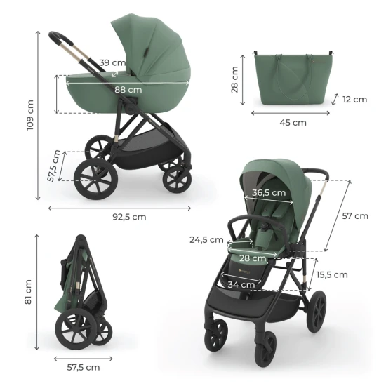 Kočík kombinovaný 2v1 Prime 3 Dark Green Kinderkraft KSPRIM03GRE2000
