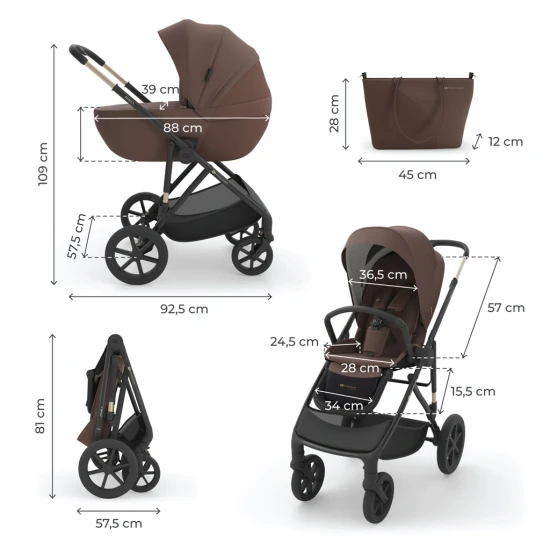 Kočík kombinovaný 2v1 Prime 3 Velvet Mocca Kinderkraft KSPRIM03BRW2000