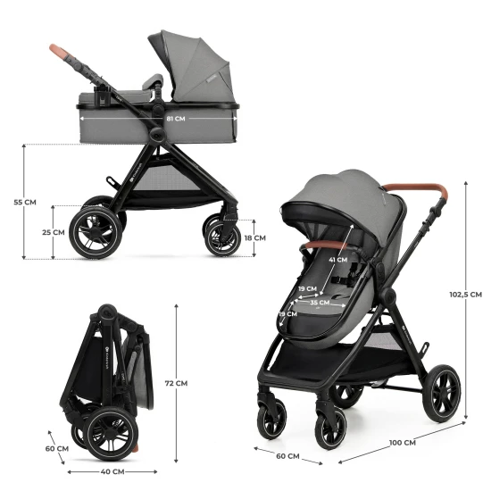Kočík kombinovaný 3v1 Esme Pro Moonlight Grey Kinderkraft KSESME00GRY300N