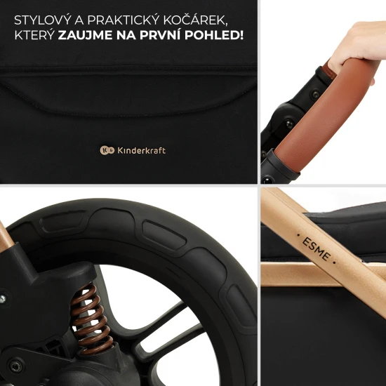 Kočík kombinovaný 3v1 Esme Pro Pure Black Kinderkraft KSESME00BLK300N