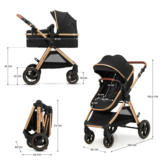 Kočík kombinovaný 3v1 Esme Pro Pure Black Kinderkraft KSESME00BLK300N